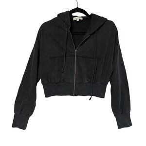 Doe and Rae Womens Faded Black Cropped Zip Up Hoodie Sweatshirt Medium 10610J